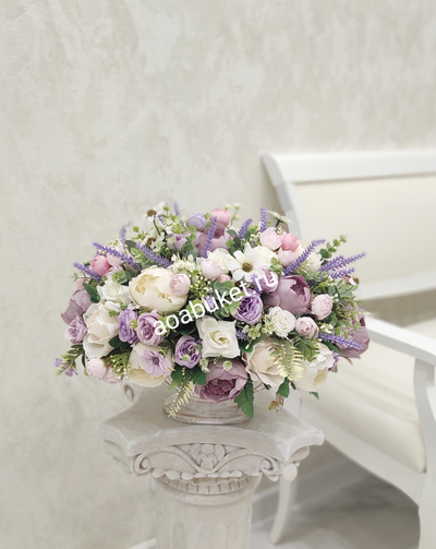 Цветочная композиция из искусственных цветов средних размеров - Акварель в фиолете КС009/на АОАБУКЕТ