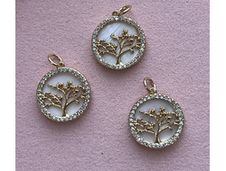 Подвес дерево перламутр 15мм зол цирконы