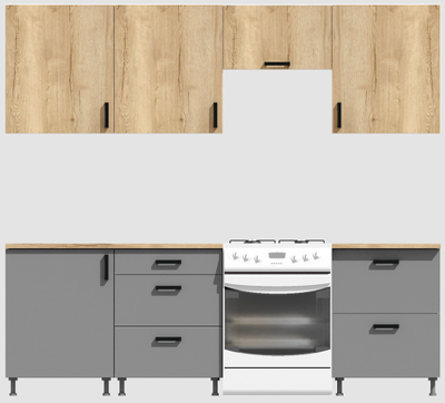 Кухня Эконом 1,8 метра (600х600х600) Цвет: Дуб Вотан/Базальт