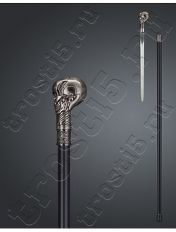 Опорная прогулочная трость "Литой череп" с серебряным набалдашником рукоятью в виде черепа