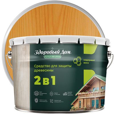 Антисептик лессирующий декоративный для дерева ЗДОРОВЫЙ ДОМ 2В1 Дуб 10 л