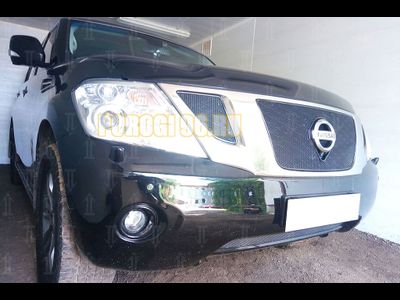 Защита радиатора Nissan Patrol 2010-2013 (3 части) black верх PREMIUM