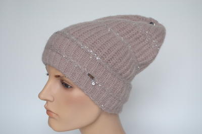 Вязаная шапка из мохера с отворотом розовая Vizio Италия 6460 CLR