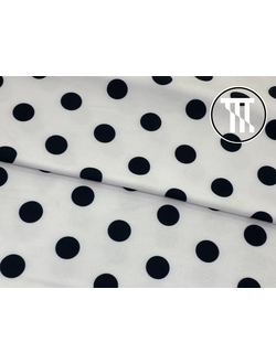 лоскут  бифлекс глянец, принт черные горохи на белом фоне 180 см
