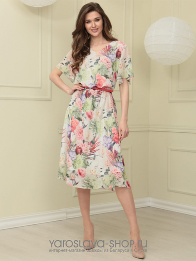 Платье из шифона с крупным цветочным рисунком и рукавами "крылышки"