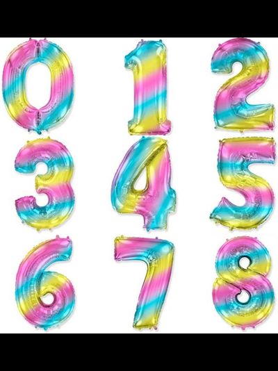 ЦИФРА ФОЛЬГИРОВАННАЯ С ГЕЛИЕМ "РАДУЖНАЯ" 102 СМ