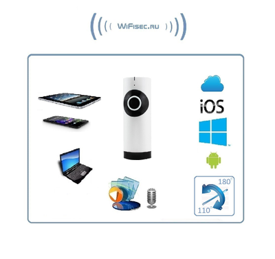 Видеоняня /WiFi IP видеокамера панорамная 180*110*  с DVR (fish), HD (360EyeS)