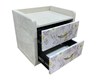 Прикроватная тумба MyCloud Равенна, со стеклом, из мебельной ткани, два ящика