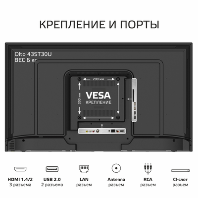 Телевизор OLTO 43ST30U  43"  4K  Smart TV  Черный