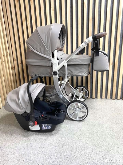 Детская коляска 3 в 1 Farfello Aimile Original Космический Латте Экокожа