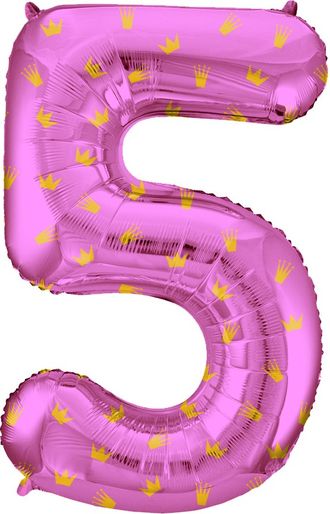 Фольгированная цифра 5 40&quot; 102 см розовая с коронами