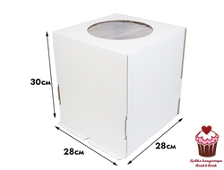 Коробка для торта с круглым ОКНОМ гофрокартон 28х28х30 см