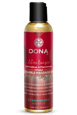 Вкусовое массажное масло с феромонами и ароматом "Клубничное суфле" DONA Kissable Massage Oil Strawb