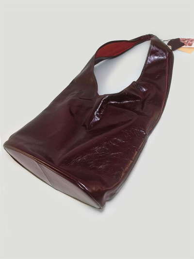 (АРТИКУЛ: 10106/1/8) СУМКА МЕШОК ЖЕНСКАЯ, БОЛЬШАЯ, НАТУРАЛЬНАЯ КОЖА С ГЛЯНЦЕМ, БОРДОВАЯ, БЕЗ ПОДКЛАДКИ, ШИРОКАЯ РУЧКА ЧЕРЕЗ ПЛЕЧО