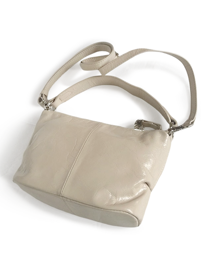 (АРТИКУЛ: 9950/1) СУМКА ЖЕНСКАЯ МАЛЕНЬКАЯ, НАТУРАЛЬНАЯ ГЛЯНЦЕВАЯ КОЖА, БЕЖЕВАЯ, С ПЛЕЧЕВЫМ РЕМНЕМ