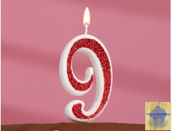 Свеча в торт на шпажке "Рубиновая коллекция", цифра 9, 5,5*3 см, рубиновая