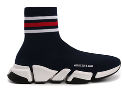 Кроссовки-носки Balenciaga Speed 2.0 с полосками темно-синие