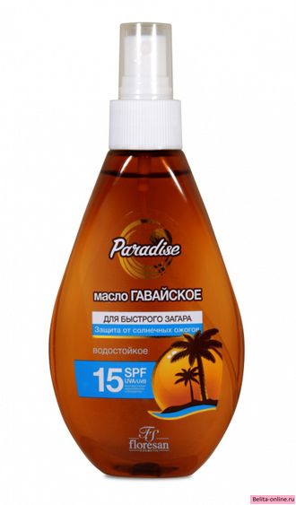 Floresan Пальмовый рай Масло для быстрого загара Гавайское, SPF 15, 160мл