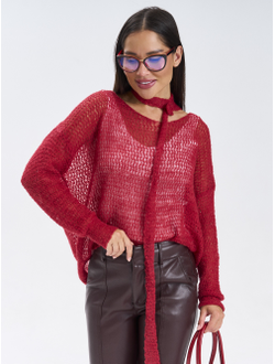 Кофта прозрачная вязаная оверсайз с шарфом