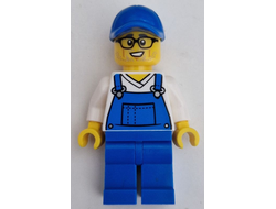 Car Cleaner - Male, Blue Overalls over V-Neck Shirt, Blue Legs, Blue Cap, Glasses, Stubble, n/a (cty1661)
