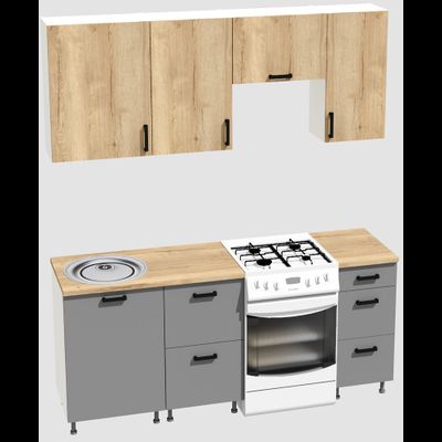 Кухня эконом 1,5 метра (600х500х400) Цвет: Дуб Вотан/Базальт