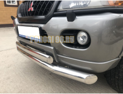 Защита переднего бампера двойная d76/75х42 овал для Mitsubishi Pajero Sport (1998-2007)