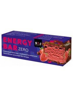 Батончик SOJ ENERGY BAR ZERO кокосовый со вкусом клубники в мол.бельгийском шок. без сахара 45 гр (35 шт)