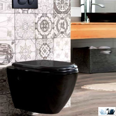 Унитаз с инсталляцией подвесной Creavit Terra черный глянец в комплекте с Alcadrain AM101/1120-4:1 RU M578-0001 с черной клавишей