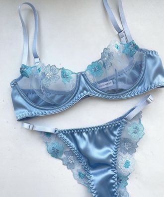 Clarissa blue silk flowered lace