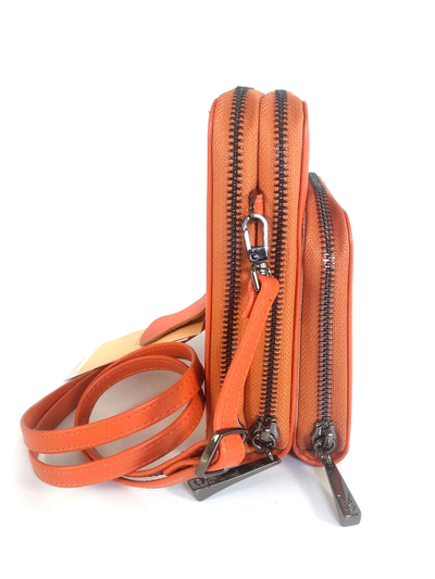 (АРТИКУЛ: 10142/3) СУМКА ЖЕНСКАЯ МАЛЕНЬКАЯ, НАТУРАЛЬНАЯ КОЖА, ЯРКО-ОРАНЖЕВАЯ, ТРИ ОТДЕЛЕНИЯ, С РЕМЕШКОМ ЧЕРЕЗ ПЛЕЧО