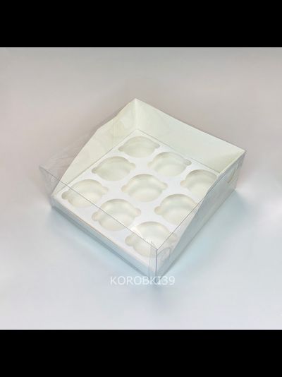 Коробка на 9 капкейков с прозр. верхом (белая), 235*235*100мм