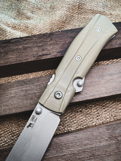 Складной нож Wild West сталь Bohler K110, рукоять G10, цвет тан рельеф