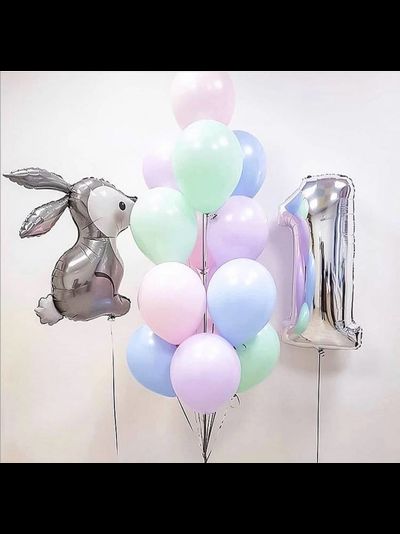 Набор шаров с гелием "Зайка Макарунс с цифрой "