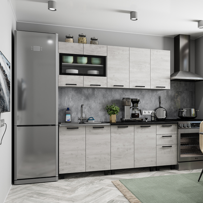 Сканди 2 м комплектация 1 Кухонный гарнитур Бетон пайн светлый Без столешницы