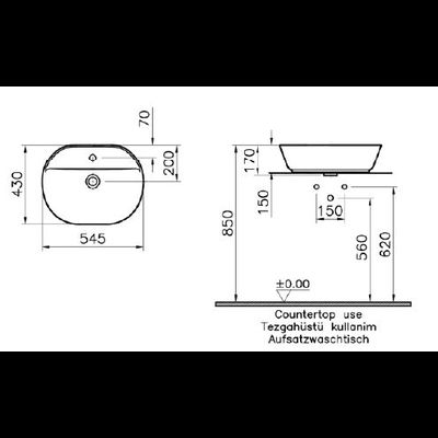 Овальная раковина-чаша с отверстием под смеситель, VitrA Geo, 55 см, цвет белый, 7428B003-0001