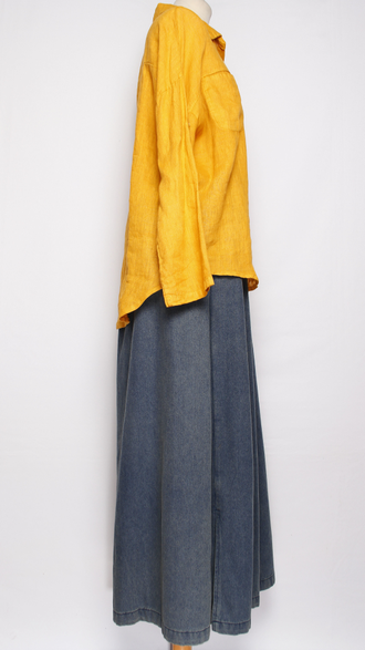 Рубашка лён "ПРЯМАЯ ДВА КАРМАНА" желтая, белая р.46-50