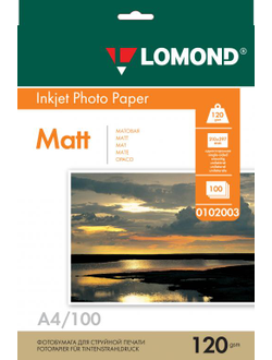 Односторонняя Матовая фотобумага Lomond для струйной печати, A4, 120 г/м2, 100 листов.