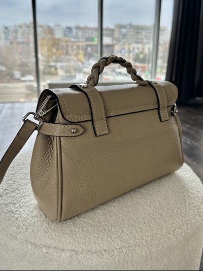 Женская маленькая сумка сэтчел из натуральной кожи, цвет бежевый, Vera Pelle  Арт.024485