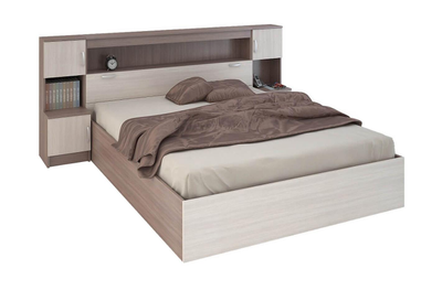 Бася (Басса) КР 552 кровать с закроватным модулем Ясень шимо темный/Ясень шимо светлый (с настилом)