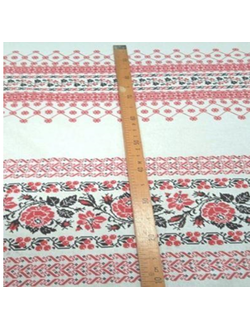 Ткань льняная "Вышивка розы красные  на полуваре"