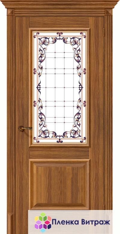 Витражная пленка, витражная пленка самоклеющаяся, пленочный витраж с классическим рисунком в дверь
