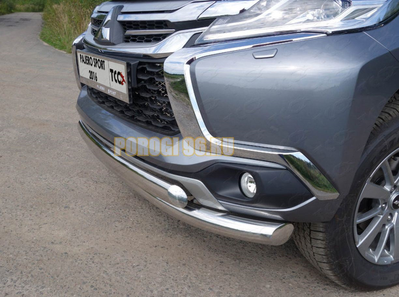 Защита переднего бампера d76+75x42 овал Pajero Sport (2016-2021)