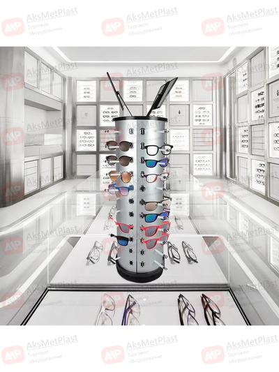 HG739 Стойка для очков настольная на 36 мест, пластиковая, вращающаяся, с зеркалами, без замков h=870 мм