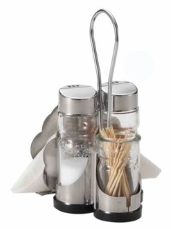 Набор для специй 3 предмета соль+перец+ст.д/зубочисток, с салфетницей, стекло, сталь