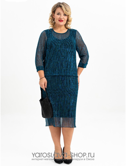 Модель :4118.Женское нарядное платье-имитация костюма в синем цвете