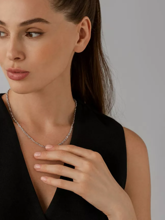 Цепь серебряная Шарик-Бочка из 3-х косичек с алмазной гранью и  родиевым покрытием НЦ 22-100Ю-3