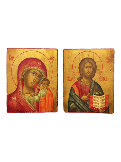 Венчальная пара. Образ Спасителя. Образ пресвятой Божией Матери “Казанская”. Рукописные иконы.