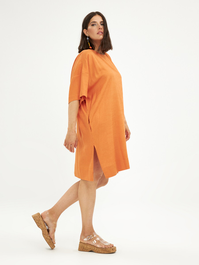 Платье из льна на лето в цвете терракот