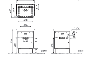 Шкаф VitrA Sento с раковиной, с 2 ящиками, 65 см, с LED подсветкой, цвет матовый антрацит, 60834