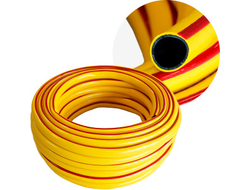 Шланг ПВХ 1/2" 12*16мм, 25м, 3-сл, армир, толщ. 2мм, желт с красн полос Акварель, Дальняя заимка E1M [98764]